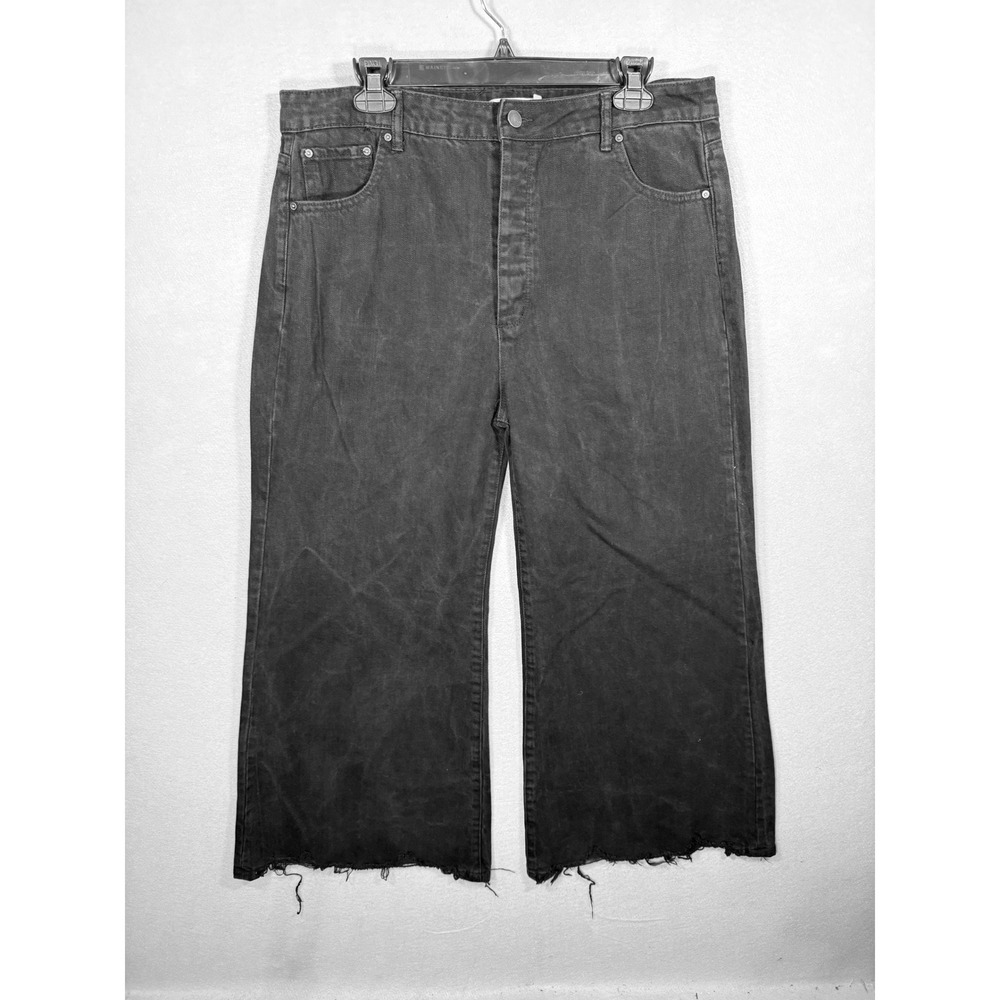 Tractr Womens Wide Leg Jeans Black Frayed Hem Button Fly SZ 14/32 Grunge Skater